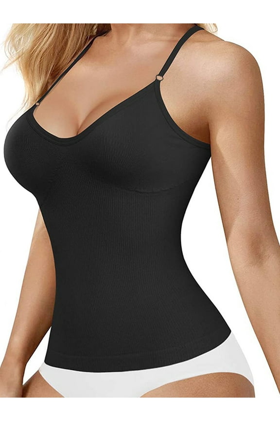 Women Camisole with Built-in Bra Cup Strap Supportive Padded Tank Top Layering Cami Undershirt