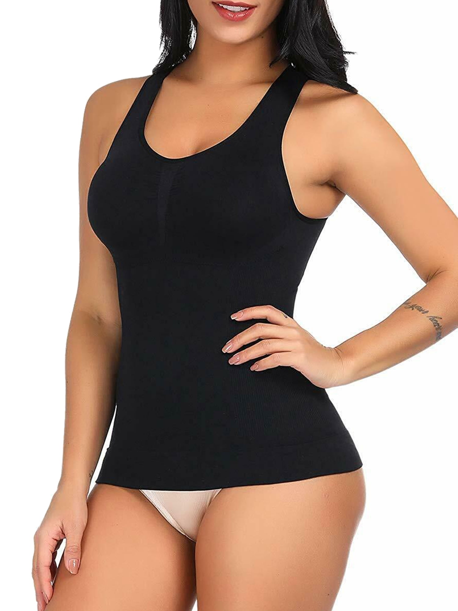 SHAPERIN Women's Compression Camisole with Built in Removable Bra Pads Body  Shaper Tank Tops