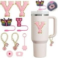 thumbnail image 1 of SHAPERME Compatible with Stanley Cup Accessories, 2PCS Butterfly Letter Charms with 4PCS 10mm Stanley Straw Cover Cap for Stanley Cup, 1 of 7