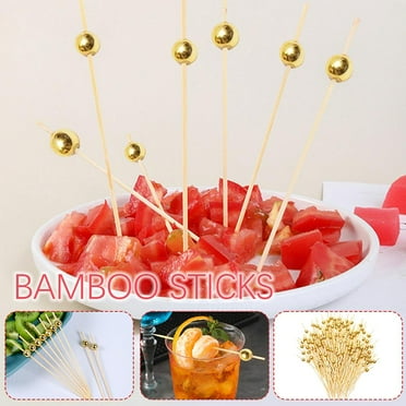 SHAPERME Gold Pearl Cocktail Picks, Bamboo Appetizer Toothpicks inches 100pcs 4.72
