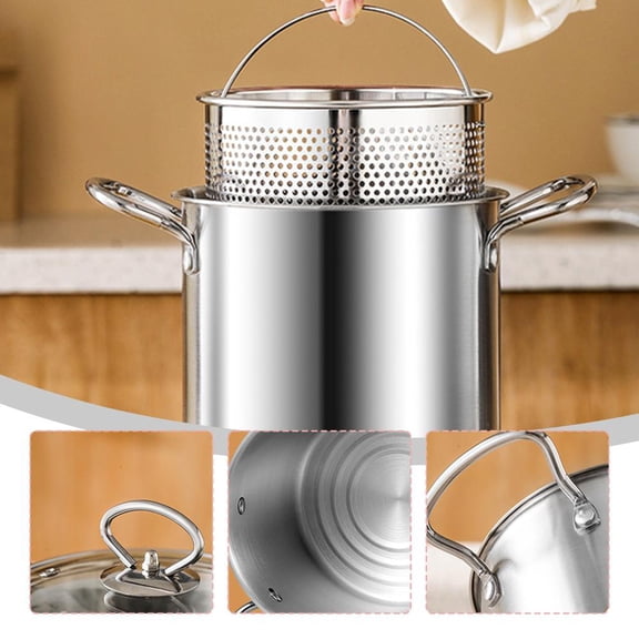SHAPERME Thickened Stainless Steel Frying Pan Heightened Household Deep-Fried Skewers Fryer Cooker Pot Soup Multi-Purpose Noodle