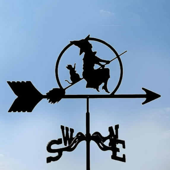 SHAPERME Vintage Style Metal Black Witch Weathervane Weather Farm Decor Outdoor Vane