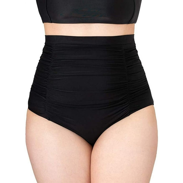 SHAPERMINT High Waisted Ruched Bikini Bottom Full Coverage Tummy Control  Swimsuit