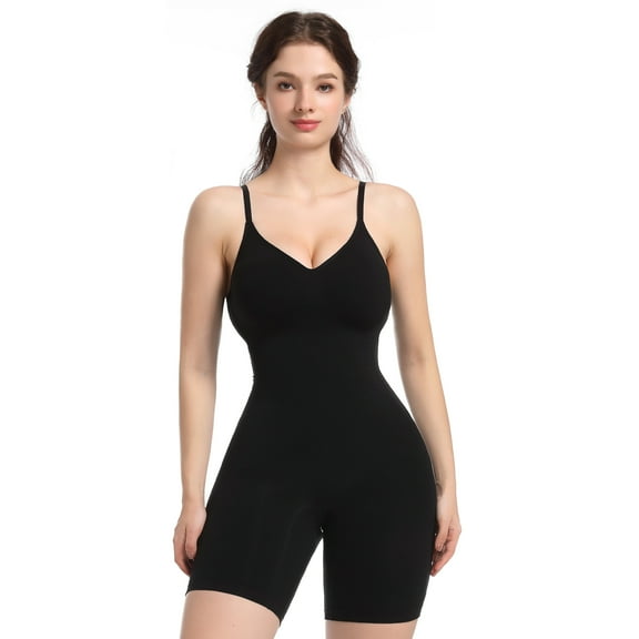 SHAPERX Bodysuits for Women Tummy Control Body Shaper Slimming Mid Thigh Shapewear with Removable Pads