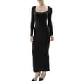 thumbnail image 1 of SHAPERX Women's Long Sleeve Dress Soft Lounge Ribbed Square Neck Bodycon Maxi Dresses, 1 of 6