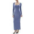 thumbnail image 1 of SHAPERX Women's Long Sleeve Dress Soft Lounge Ribbed Square Neck Bodycon Maxi Dresses, 1 of 5