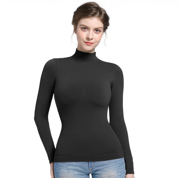 SHAPERX Women's Long Sleeve T-Shirt Mock Neck Slim Fit Tops Basic Tee