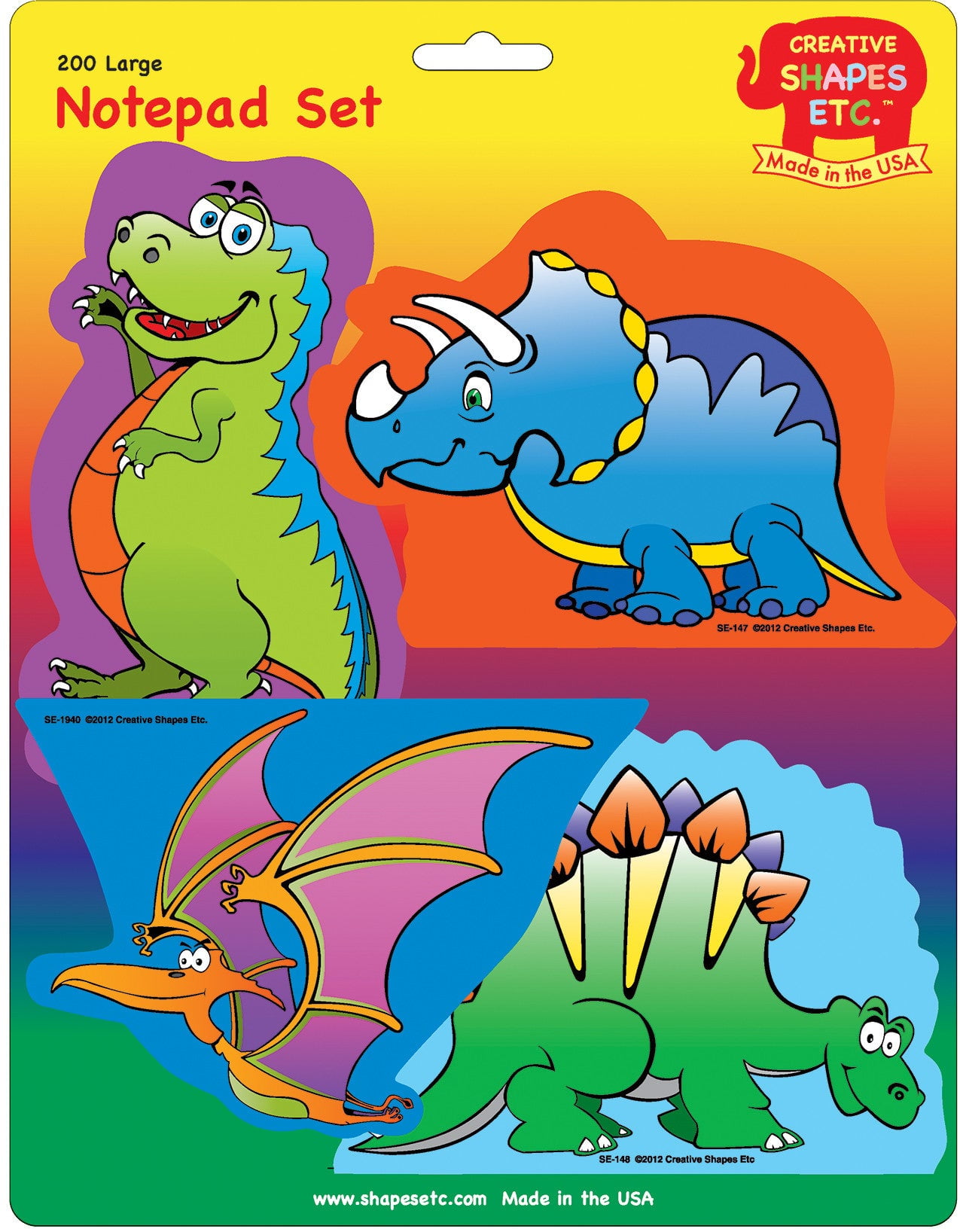 Creative Shapes Dinosaur Note Pad with T-Rex, 200 Sheets, 4 Count