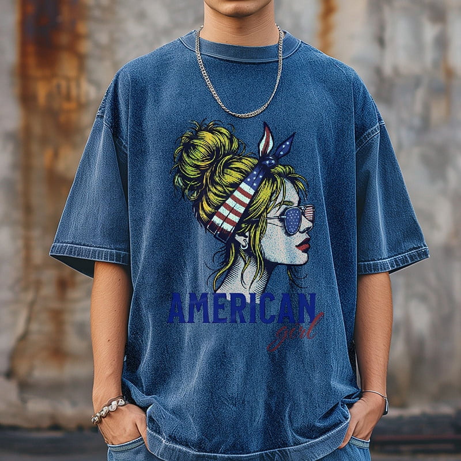 SHAPESHE American Girl Graphic T Shirt Unisex Vintage Oversized Print