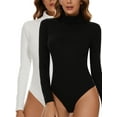 thumbnail image 1 of SHAPEVIVA 2 PACK Long Sleeve Bodysuit for Women Mock Turtle Neck Leotard Jumpsuit Shirt Basic Tops, 1 of 7