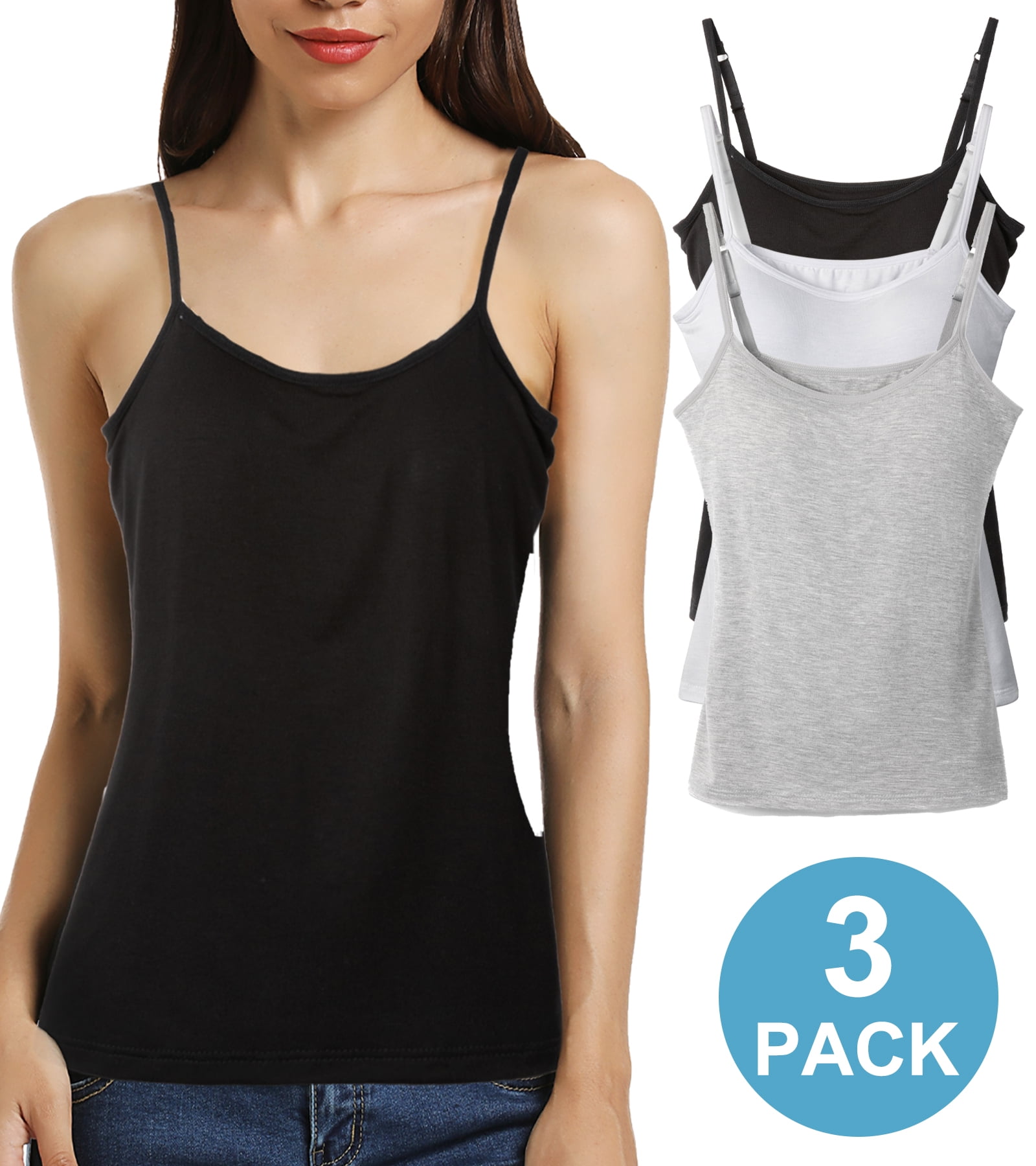 SHAPEVIVA 3 Pack Tank Top with Built in Bra Cami for Women Basic