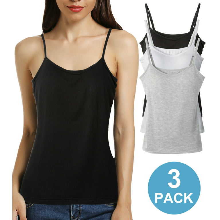 SHAPEVIVA 3 Pack Tank Top with Built in Bra Cami for Women Basic Undershirt  Camisole with Shelf Bra