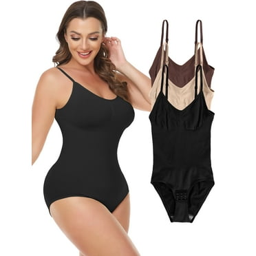 SHAPEVIVA 3 Pack Women Shapewear Bodysuit Tummy Control Body Shaper Slimmer Seamless Briefer