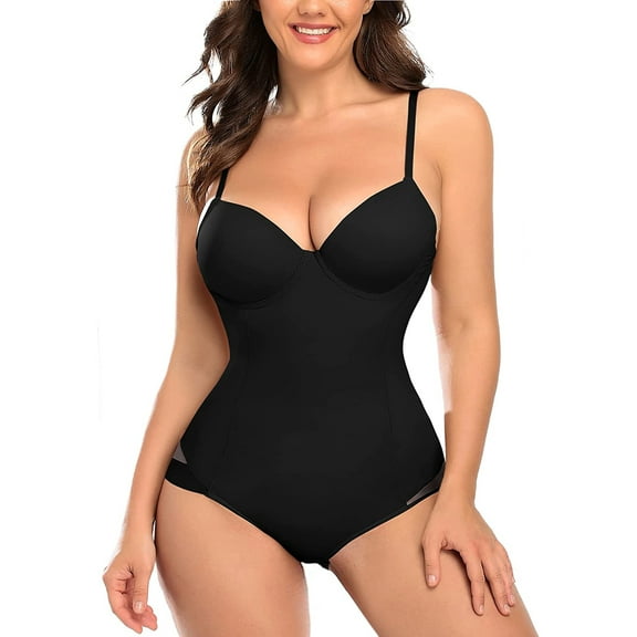 SHAPEVIVA Bodysuit Shapewear for Women Tummy Control Black Bodysuit Body Shaper Backless Tops With Underwire Bra