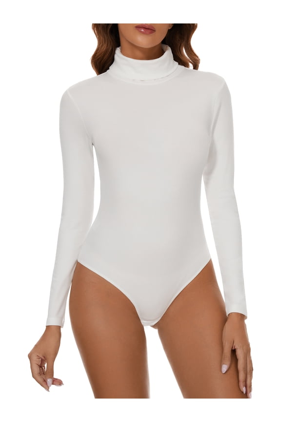 Long Sleeve Bodysuit for Women Mock Turtle Neck Leotard Jumpsuit Shirt Basic Tops
