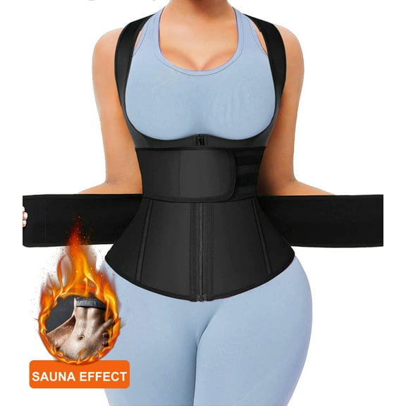 SHAPEVIVA Sweat Vest Waist Trainer for Womens Workout Tank Zipper Vest Adjustable Belt Sauna Suit Compression