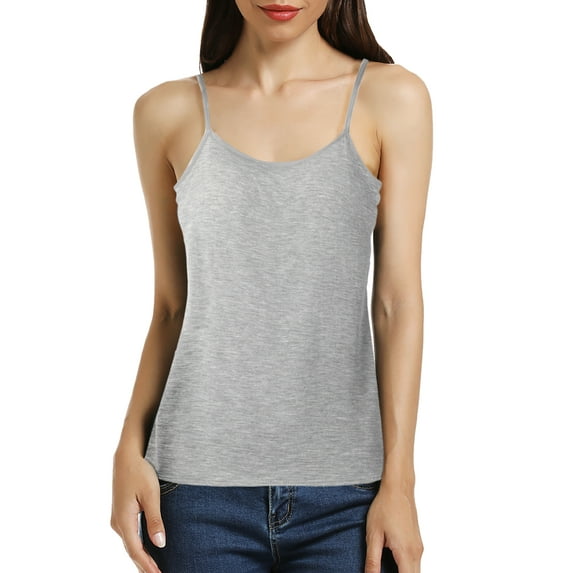 SHAPEVIVA Tank Top with Built in Bra for Women Basic Spaghetti Straps Camisole with Shelf Bra