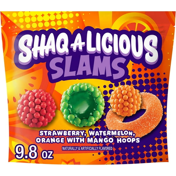 Shaq-A-Licious Slams Gummies, Fruit Flavored Chewy Candy Bag, 9.8 oz