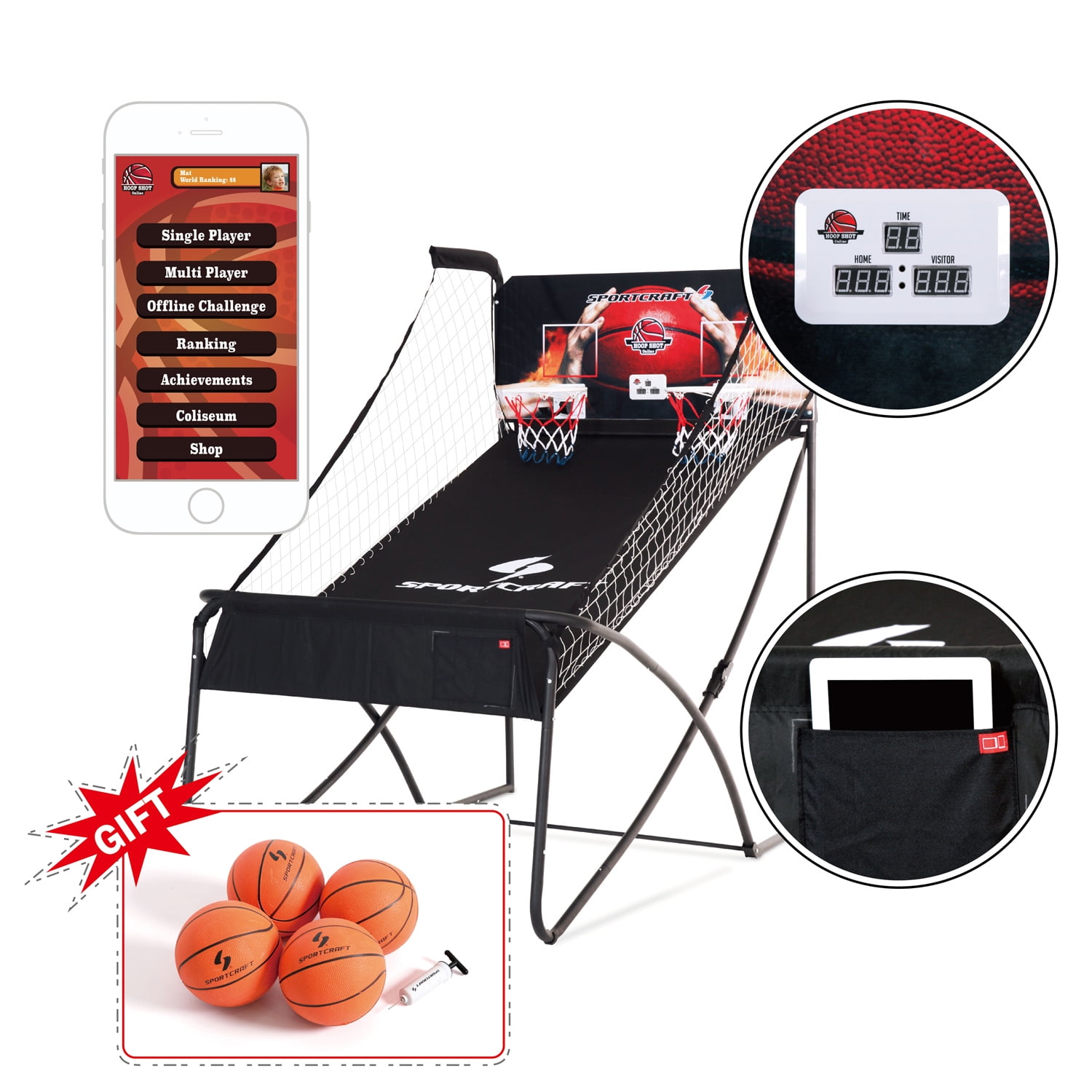 SHAQ Double Hoop Shot Basketball Arcade Conventional + Online App Game Sportcraft Deluxe Premium