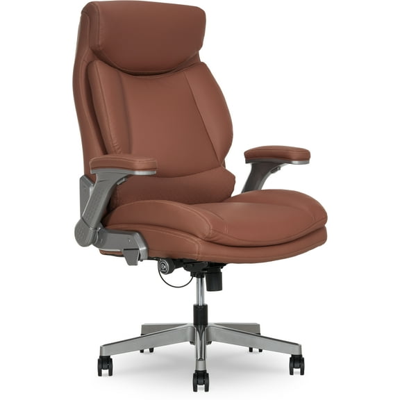 Shaq Tarvos Premium Ergonomic Big & Tall Office Chair, PureSoft Upholstery with Height Adjustable and Flip-Up Arms, Cognac Brown