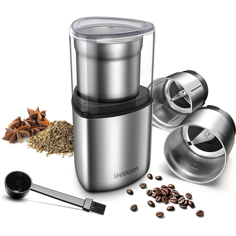 SHARDOR Coffee Grinder Electric Herb/Wet Grinder for Spices and Seeds with  2 Removable Stainless Steel Bowls, Silver