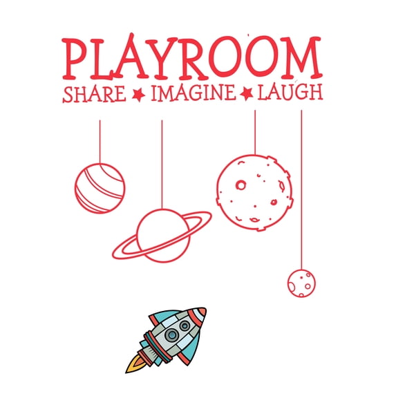 SHARE- IMAGINE- LAUGH -Space themed Play room Vinyl Sticker-Home Decoration in Nursey room, Baby room, Bedroom and Living room-Wall Mural to Transform a Room with a New Look- Size : 32" x 40".