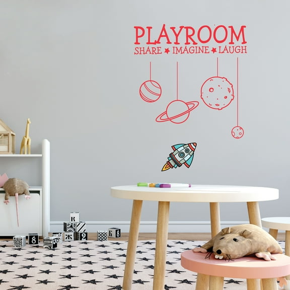 SHARE- IMAGINE- LAUGH -Space themed Play room Vinyl Sticker-Home Decoration in Nursey room, Baby room, Bedroom and Living room-Wall Mural to Transform a Room with a New Look- Size : 32" x 40"
