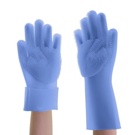 SHARE SUNSHINE Silicone Gloves Reusable for Dishwashing/Pet Bathing/Cleaning(Blue)