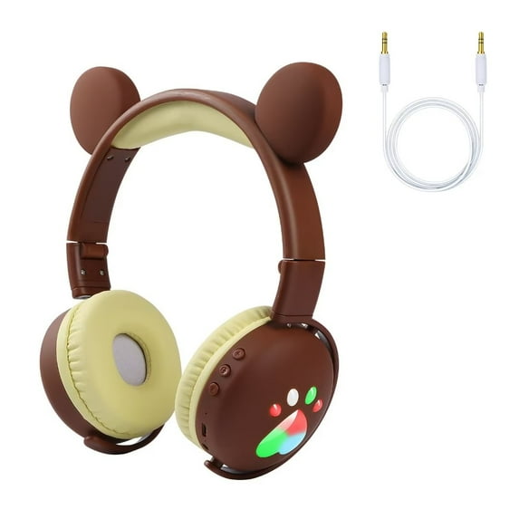 SHARE SUNSHINE Wired/Bluetooth Headphones Light-emitting Foldable Cartoon for Kids(Brown)