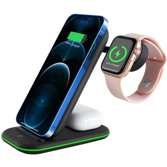 SHARE SUNSHINE Wireless Charger, 3 in 1 Qi-Certified Fast Charging Station Compatible with iPhone 13/13 Pro/13 Pro Max/12/12 Pro/12 Pro Max/iWatch Series/Airpods