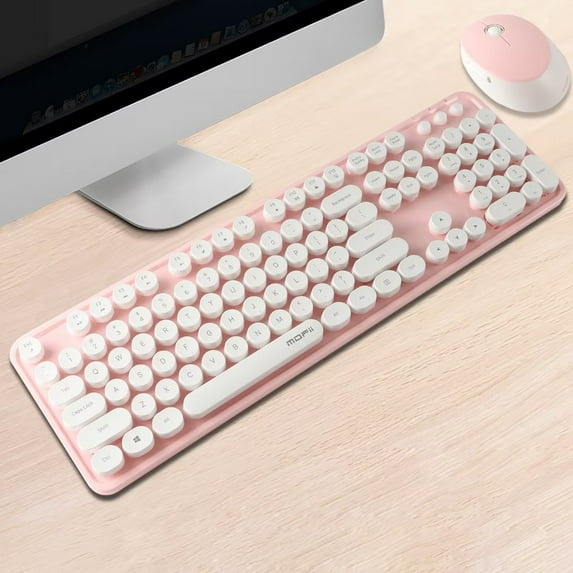 SHARE SUNSHINE Wireless Keyboard Mouse Set 104 Keys 1600DPI for Desktop Laptops(White Pink)