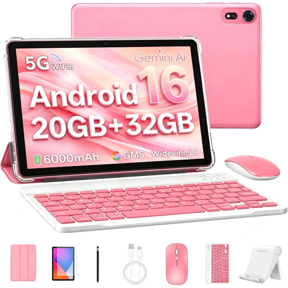 SHARECLOUD 10 inch Tablet with Keyboard, 20GB + 32GB/1TB Expand, 6000mAh, 1280*800 Display, WiFi 6, Android 16 Tablet for Kids Adults