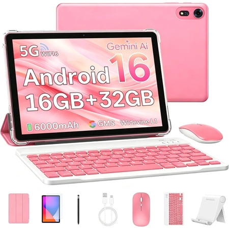SHARECLOUD 10 inch Tablet with Keyboard, 16GB + 32GB/1TB Expand, 6000mAh, 1280*800 Display, WiFi 6, Android 16 Tablet for Kids Adults
