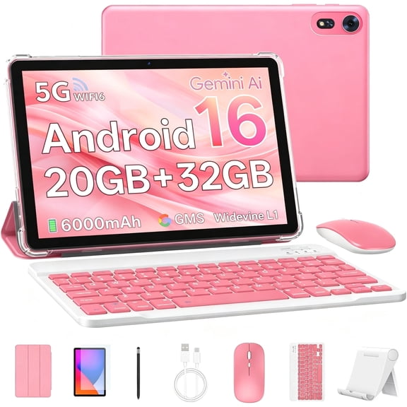SHARECLOUD 10 inch Tablet with Keyboard, 20GB + 32GB/1TB Expand, 6000mAh, 1280*800 Display, WiFi 6, Android 16 Tablet for Kids Adults