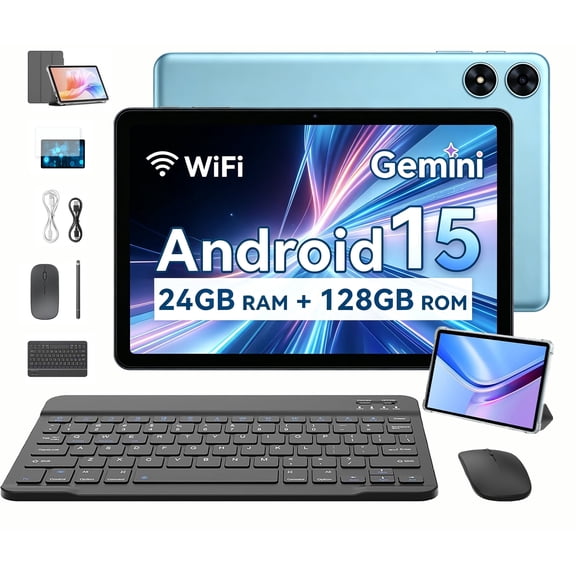 SHARECLOUD 10.1 inch Tablet with Keyboard, 24GB RAM+128GB ROM/1TB Expand, 6600mAh Battery, 1280*800 HD Display, WiFi/Bluetooth, Blue