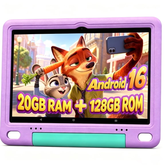 Kids Tablet 10 inch, Android 16 Tablet for Kids, 20GB+128GB/1TB Expand, Parental Control, 6600mAh, WiFi, Purple