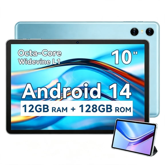 SHARECLOUD 10 inch Tablet, Android 14 OS, 12GB RAM 128GB ROM/1TB Expandable Storage, Octa-Core Processor, 6000mAh Battery, Blue