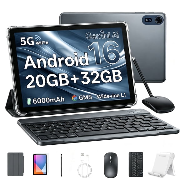 SHARECLOUD 10 inch Tablet with Keyboard, 20GB   32GB/1TB Expand, Octa-Core, 6000mAh, WiFi 6, Android 16 Tablet, Gray