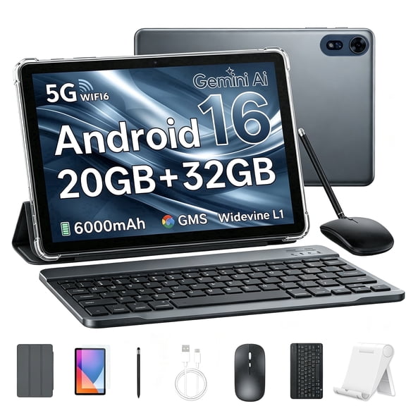 SHARECLOUD 10 inch Tablet with Keyboard, 20GB + 32GB/1TB Expand, Octa-Core, 6000mAh, WiFi 6, Android 16 Tablet, Gray