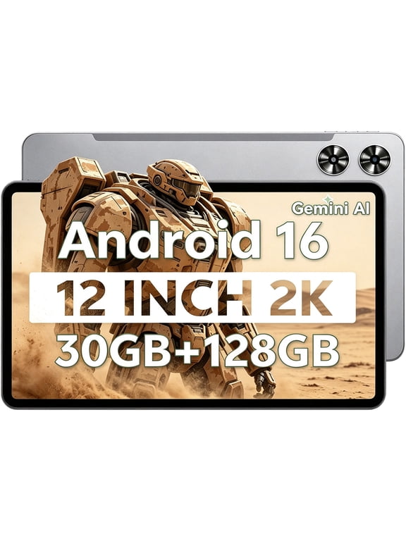 12 inch Tablet, Android 16 Tablet, 30GB RAM+128GB ROM/1TB Expand, T7250 Octa-Core, 8800mAh, BT5.0+WiFi, Gray