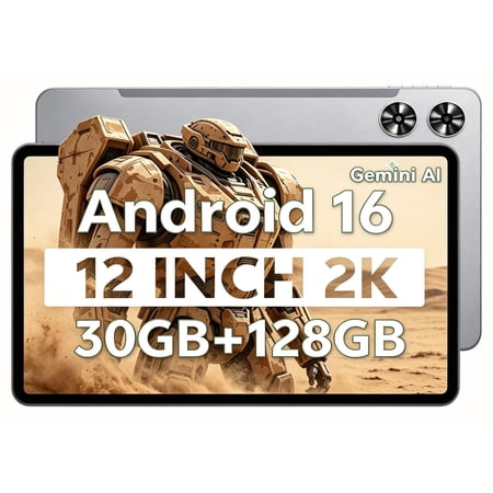 SHARECLOUD 12 inch Tablet, Android 16 Tablet, 30GB RAM+128GB ROM/1TB Expand, 8800mAh, Octa-Core 2K Display, BT5.0+WiFi, Gray