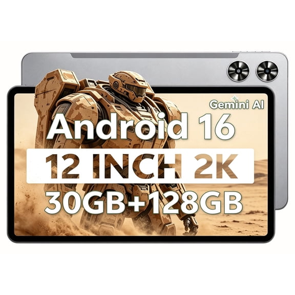 SHARECLOUD 12 inch Tablet, Android 16 Tablet, 30GB RAM+128GB ROM/1TB Expand, 8800mAh, Octa-Core 2K Display, BT5.0+WiFi, Gray