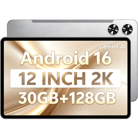 SHARECLOUD 12 inch Tablet, Android 16 Tablet with Gemini, 30GB+128GB, 8800mAh, Octa-Core 2K Display, BT5.0+WiFi, Gray