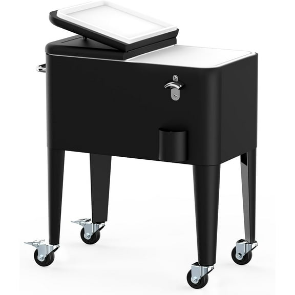 SHAREWIN 60 Quart Cooler Cart with Wheels and Handle, Drink Cooler Carts for Outdoor or Indoor Entertaining, Portable Bar Ice Chests with Bottle Opener & Cap Collector & Drain