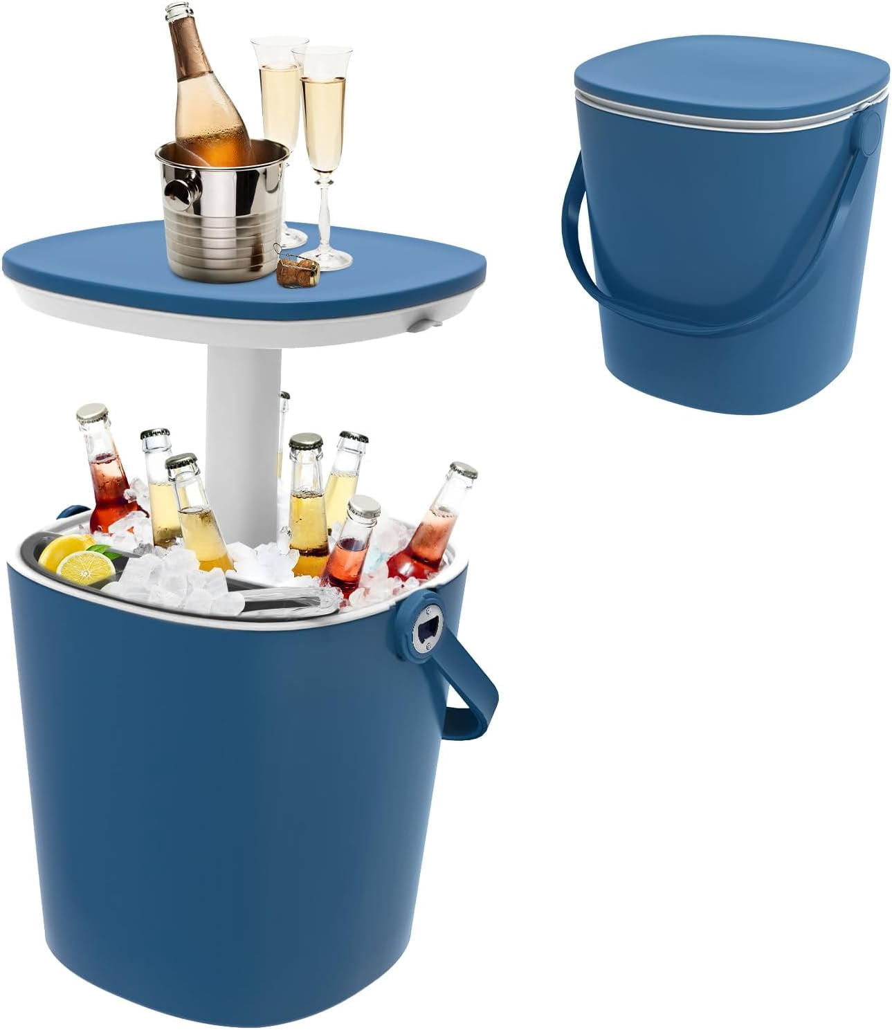 SHAREWIN Ice Cooler Table 4 Gallon, Lift Top Lid Outdoor Cooler Table with Hidden Bottle Opener & Food Clips, Portable Beer Wine Ice Bucket for Camping, Picnics, Backyard Parties and Pool Parties