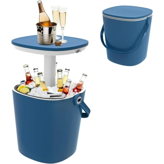 SHAREWIN Ice Cooler Table 4 Gallon, Lift Top Lid Outdoor Cooler Table with Hidden Bottle Opener & Food Clips, Portable Beer Wine Ice Bucket for Camping, Picnics, Backyard Parties and Pool Parties