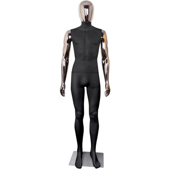 SHAREWIN Male Mannequin Dress Form Black Full Body Maniquine Model Stand Adjustable 73 inch Faceless Plastic Detachable Manequins Stand Metal Base Metal Connector, Rose Gold Head and Hands