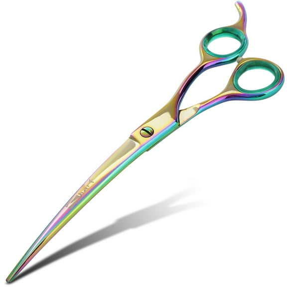 Sharf Rainbow 8.5 Inch Curved Dog Grooming Scissors - Trusted Brand - Premium Steel Professional Dog Grooming Scissors - Ergonomic Design