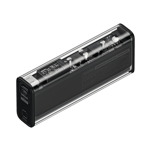 SHARGEEK 140 Power Bank, 140W Output 20000mAh Portable Charger with Screen Display, Transparent, USB C& USB A Port Laptop Power Bank for iPhone 16/15/14 Series MacBook Steam Deck