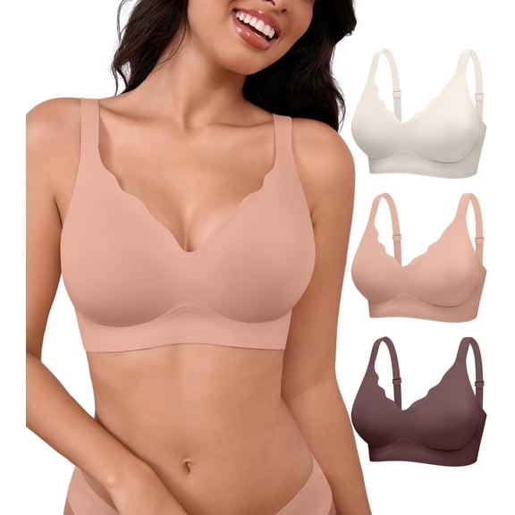SHARICCA 3 Pack Wireless Bra for Women Full Coverage Seamless Push Up Bras
